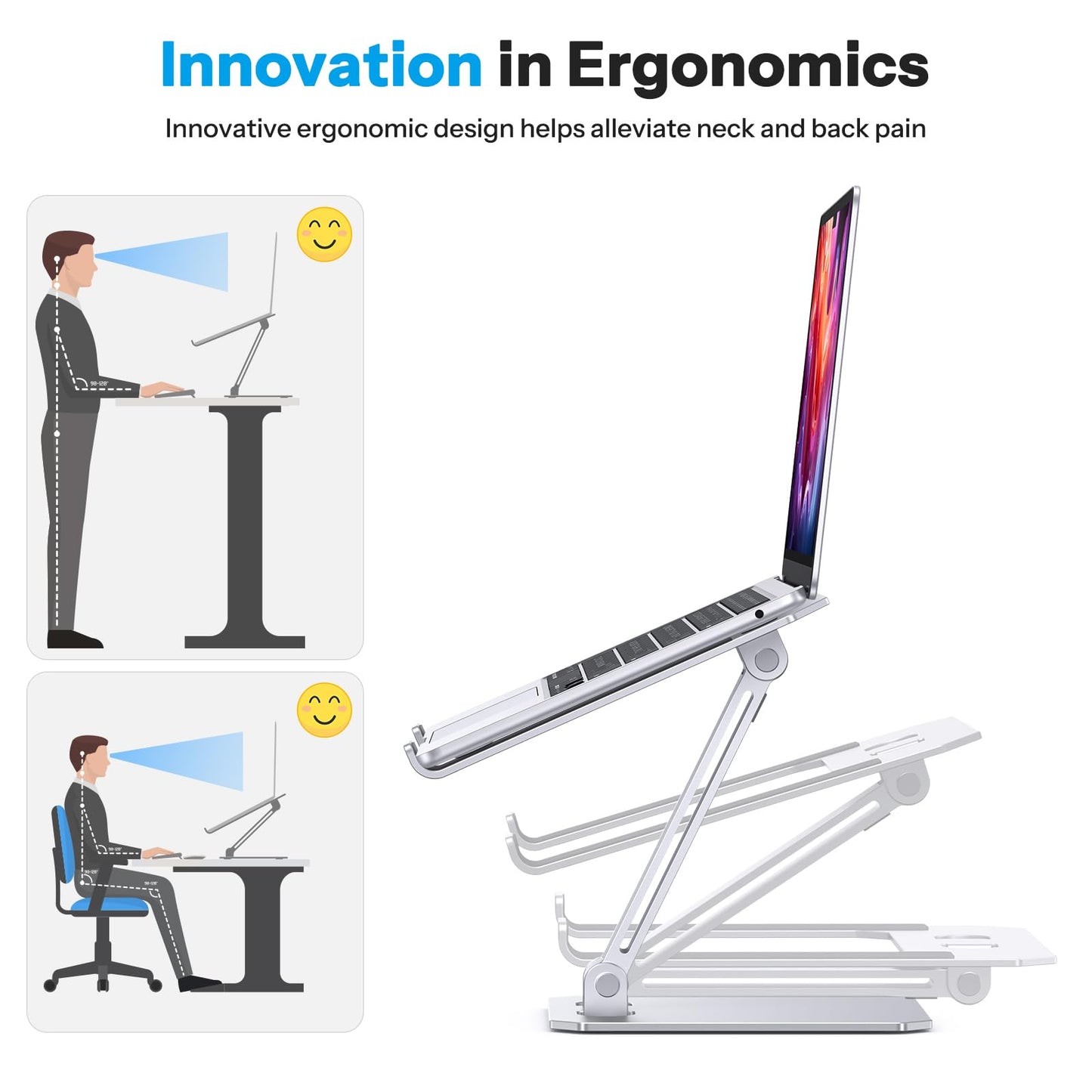 OMOTON Aluminum Laptop Stand for Desk, Laptop Riser with Adjustable Height