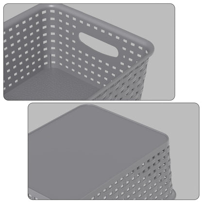 Vareone Plastic Storage Basket with handles, Stackable and Nestable Medium basket for Bathrooms, Bedroom and Kitchen, L25 x W19.5 x H10 cm 6 Pack