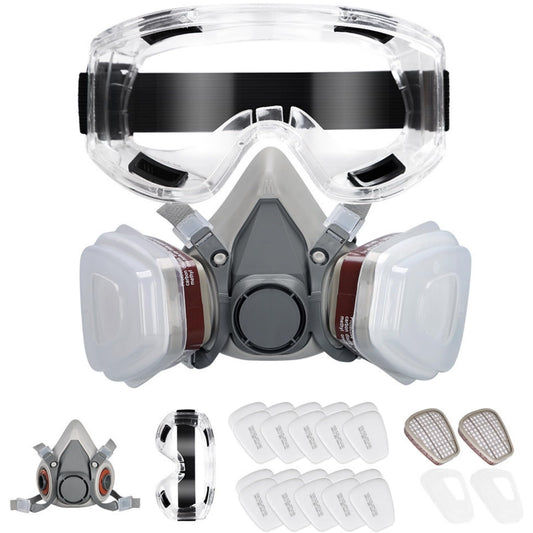 Fuutuu Professional Reusable Half Face Respirator Mask ? Gas & Dust Proof Cover with 20 Filters ? Adjustable Safety Goggles for Painting Welding