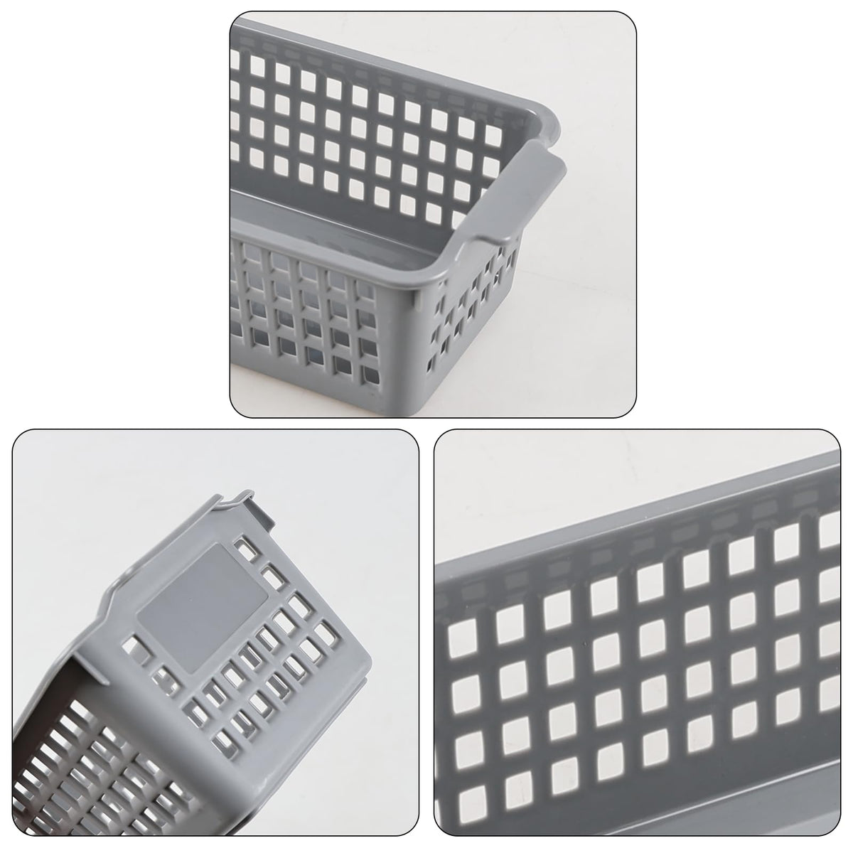 Asking 12-Pack Slim Plastic Storage Basket, Gray Small Desktop Baskets, Narrow Storage Box