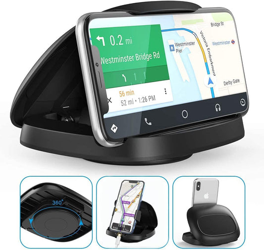 Tophot Car Phone Holder, Dashboard Mobile Phone Holder Mount for Cars with 360? Rotate Base, Horizontal & Vertical Viewing Car Phone Mount for iPhone