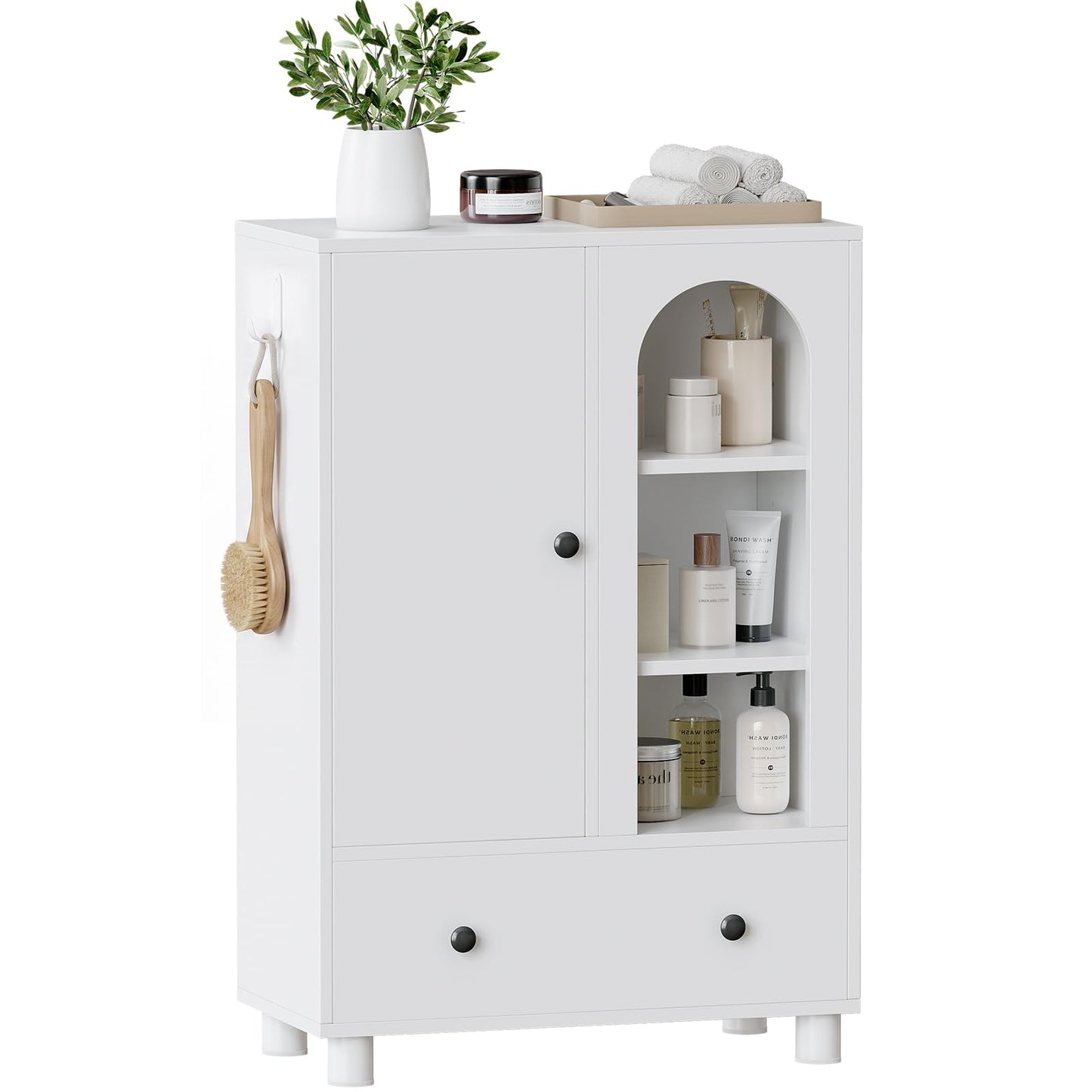 Coleshome Bathroom Storage Cabinet with Large drawer, 60x30x89cm, White