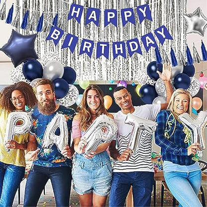 Navy Blue Happy Birthday Bunting Banners & Balloons - Perfect for Birthday Party Decorations