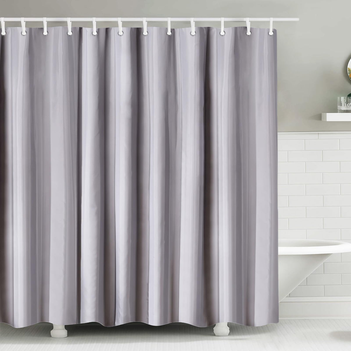 FAVORTALK Shower Curtain Mould Proof Mildew Resistant, 180x180cm Grey Bathroom Curtain Set With 12 Hooks, Weighted Hem