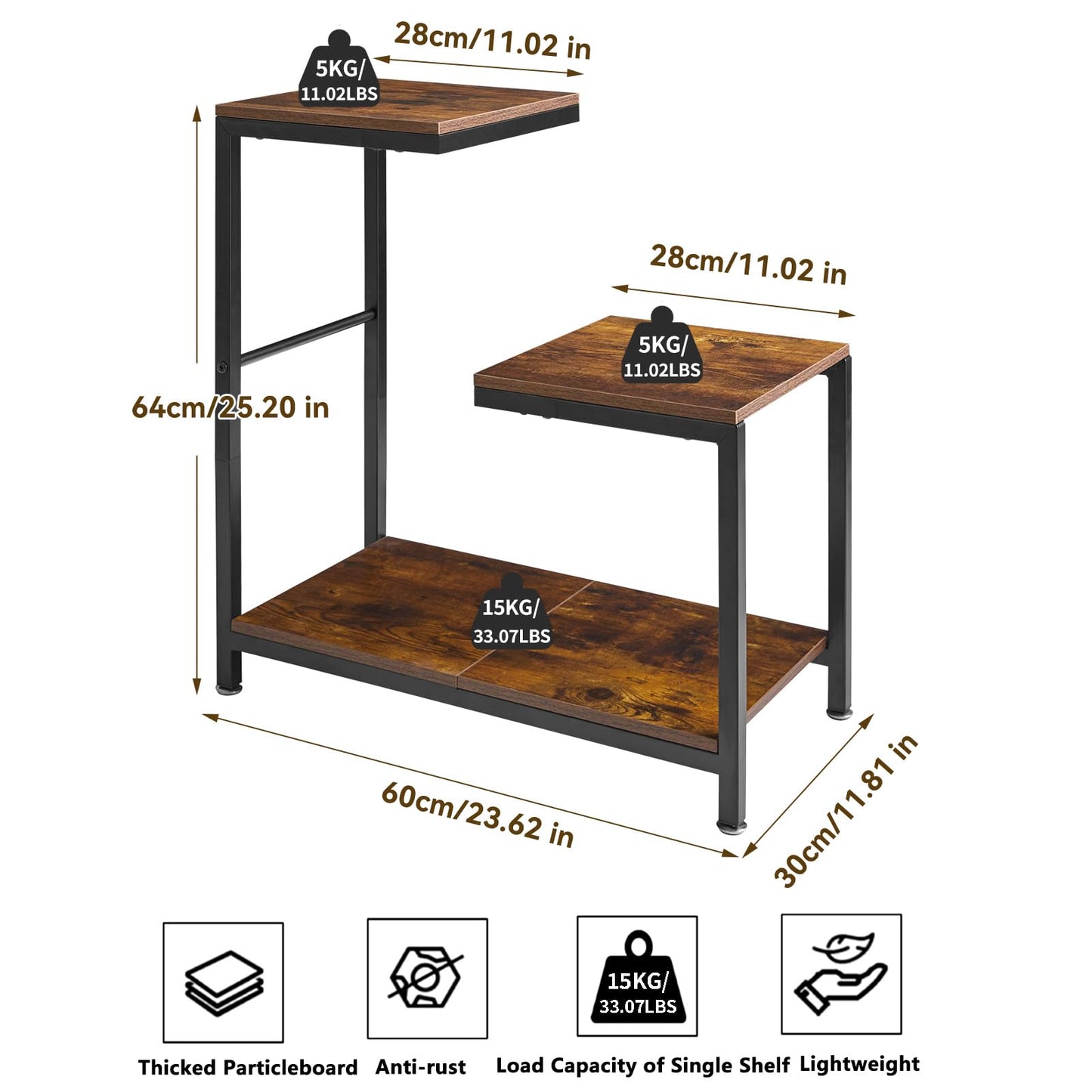 Aibiju G-Shaped End Table Small Side Table for Living Room Corner Tables for Small Spaces,Balcony,Couch,Bedroom,Flower Stand Rustic Brown YD-TM053H