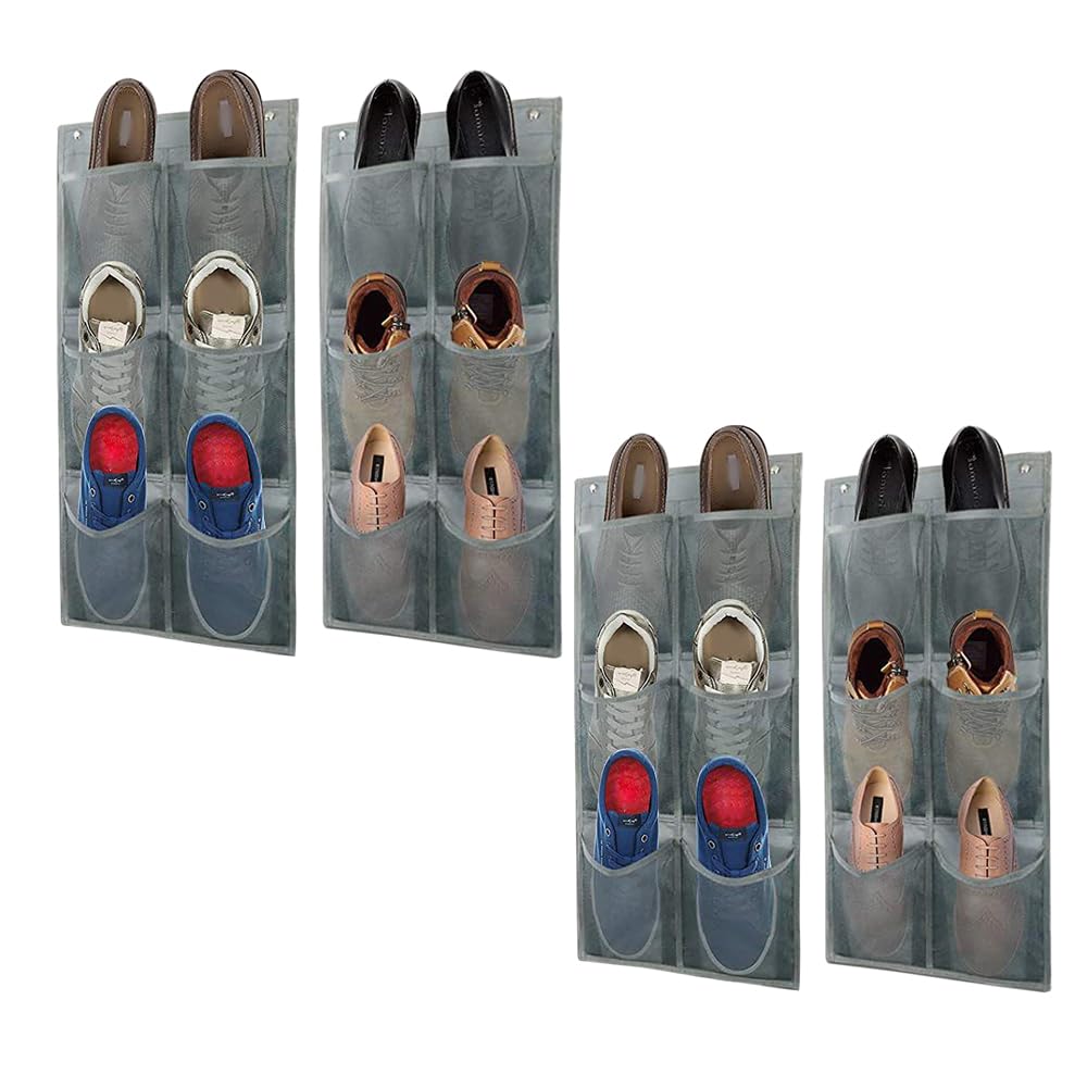 QUMENEY Storage Organizer with Hook Hang Foldable Hanging Storage Organizer Large Fabric Deep Pockets Shoe Rack for Closet and Narrow Door Organizer