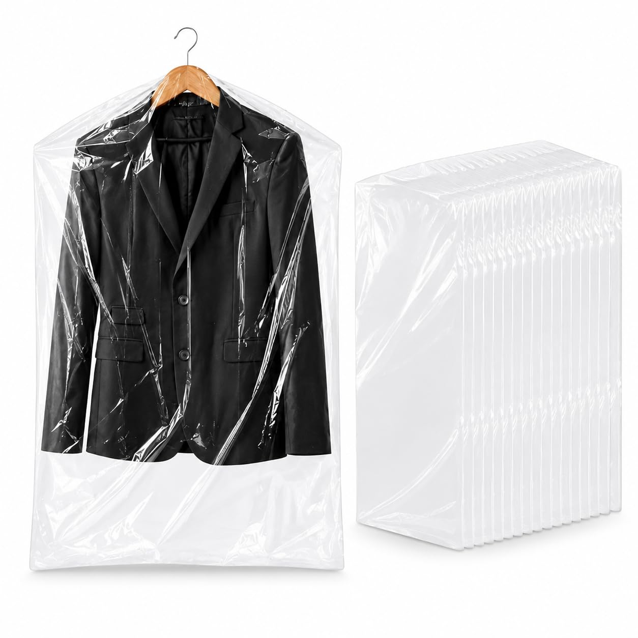 40 Pack Clear Clothes Covers, Plastic Garment Bags 60x90cm