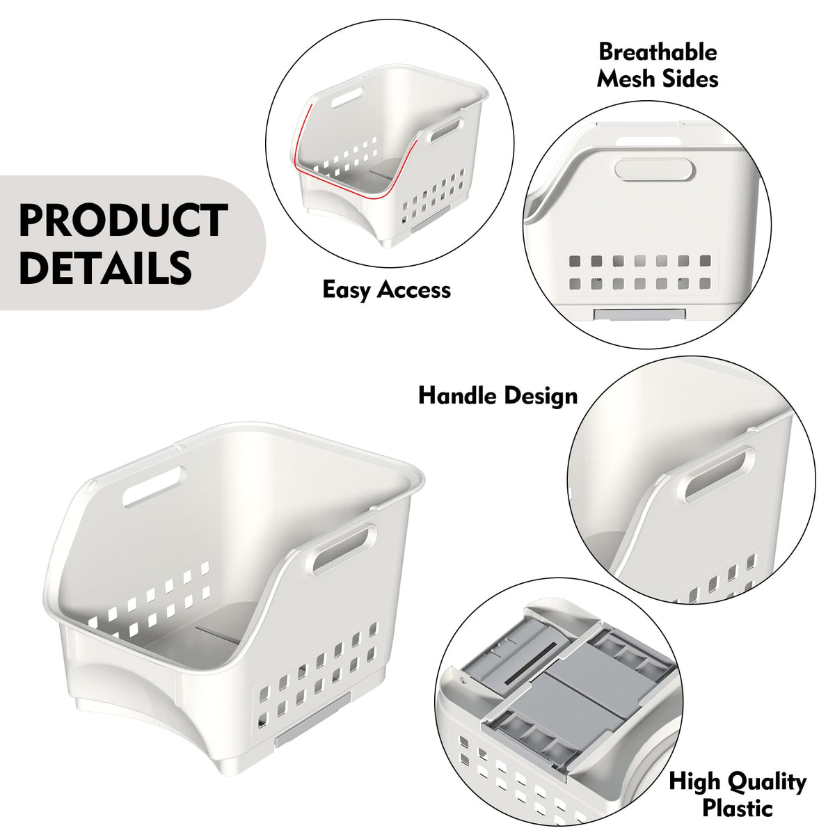Yesdate 3 Pack Stackable Storage Drawers, Plastic Closet Organiser Baskets