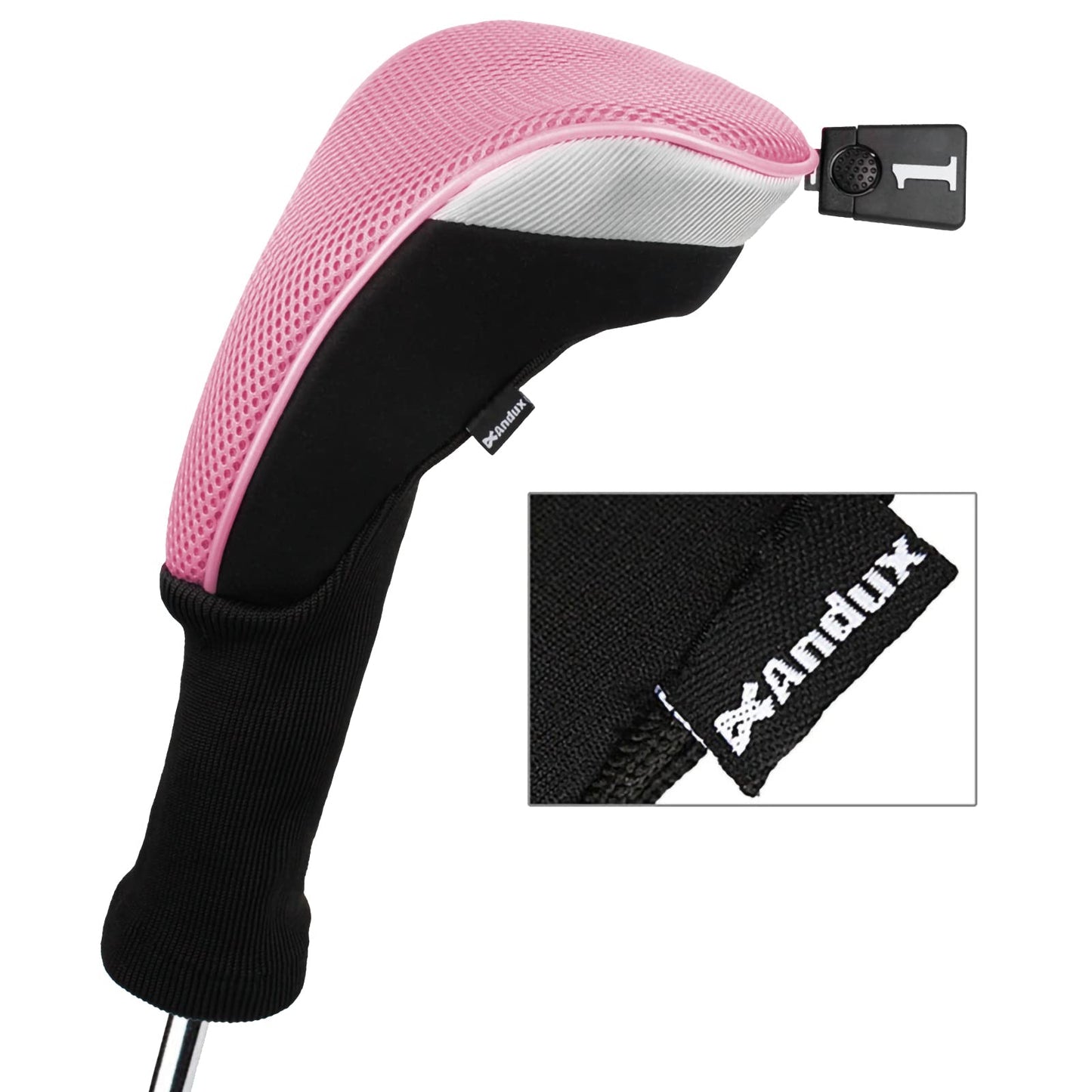 Andux 6pcs/Set Golf Club Head Covers Woods Driver Fairway Hybrid Set Long Neck (3 Hybrid + 3 Woods) Black/Pink