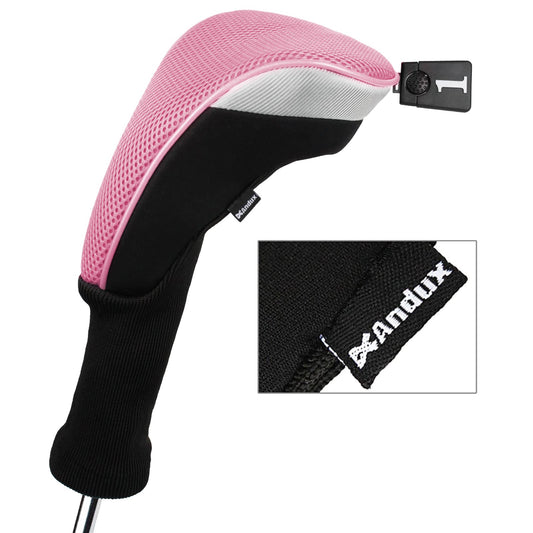 Andux 6pcs/Set Golf Club Head Covers Woods Driver Fairway Hybrid Set Long Neck (3 Hybrid + 3 Woods) Black/Pink