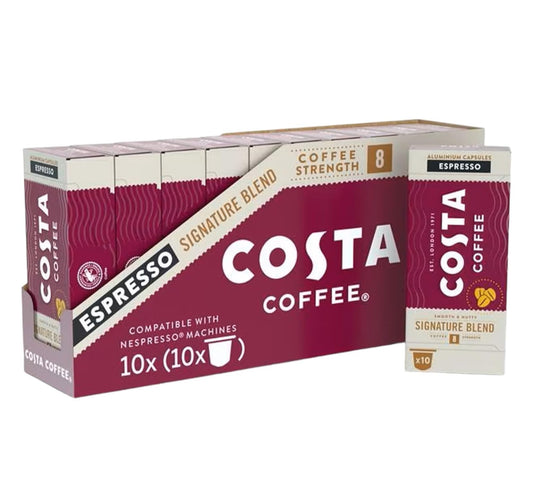 Costa Signature Blend Nespresso Compatible Aluminum Coffee Capsules (Pack of 10, Total 100 Pods)