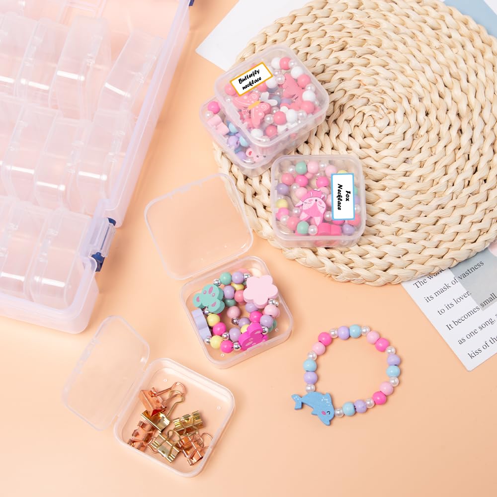 Sxutop 45 Pieces Bead Storage Box Clear Plastic Beads Organiser Storage Box Small Clear Bead Containers with Lids and Labels Plastic storage Boxes