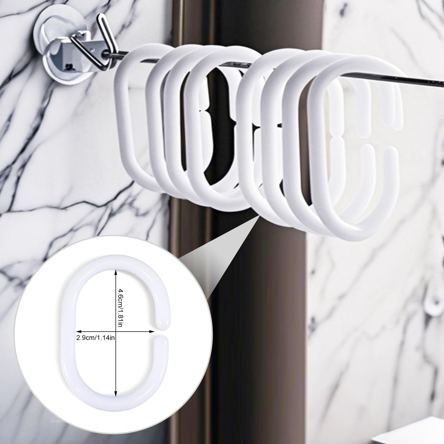 Lanjue 36 Pack Shower Curtain Rings, White Plastic C Hooks