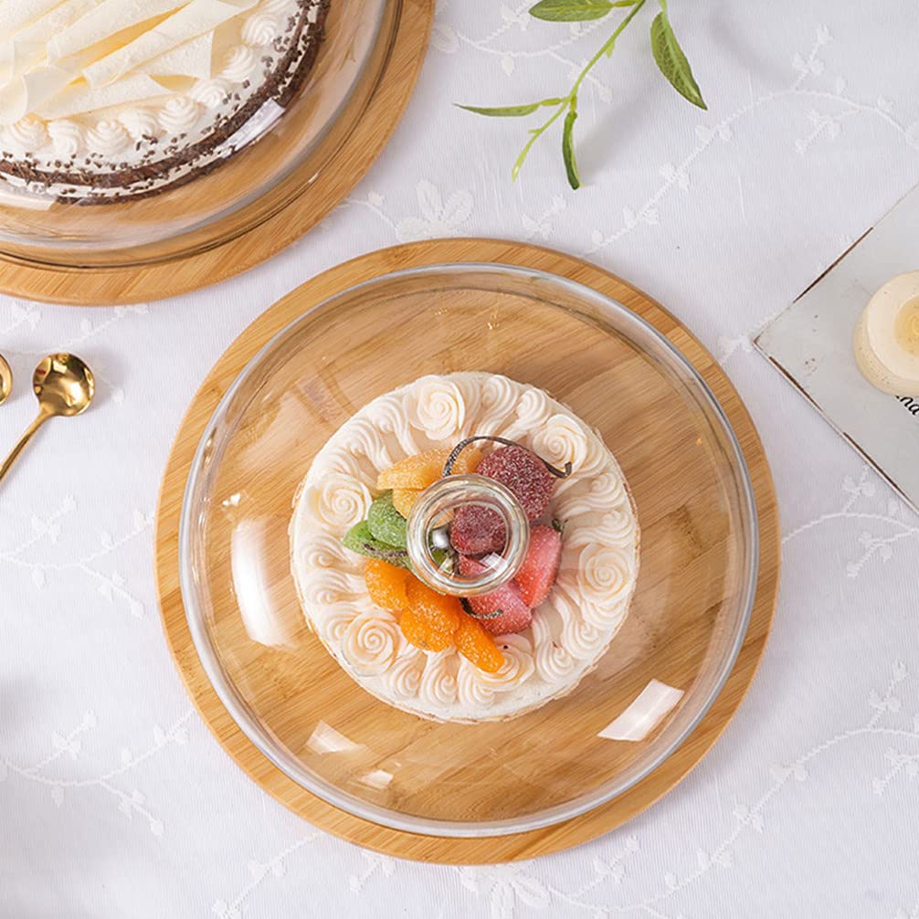 VOSAREA Cake Tray with Glass Dome Stand - Wooden Cake Plate Serving Platter Holder for Birthday Wedding Party (Clear, 29cm)