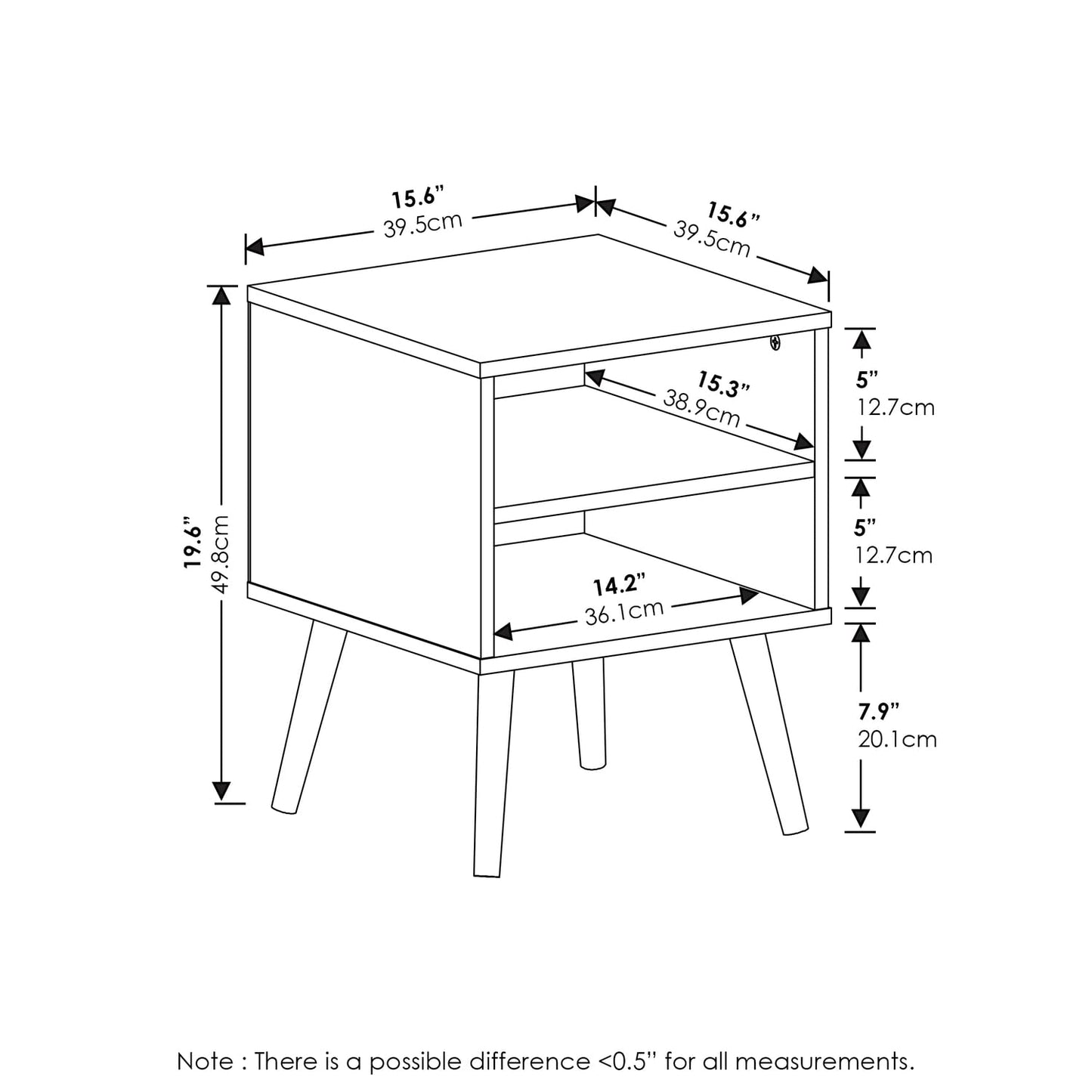 Furinno CLAUDE Night Stand, 2-Tier Modern Mid-Century Nightstand with Wooden Legs, Open Shelf Bedside Table, End Table, Side Table, for Bedroom