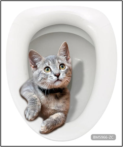 Cute Cat Toilet Seat Lid Sticker Cartoon Waterproof Self-Adhesive Removable Toilet Lid Decal Bathroom Decoration Toilet Lid and Tank Covers 30cm
