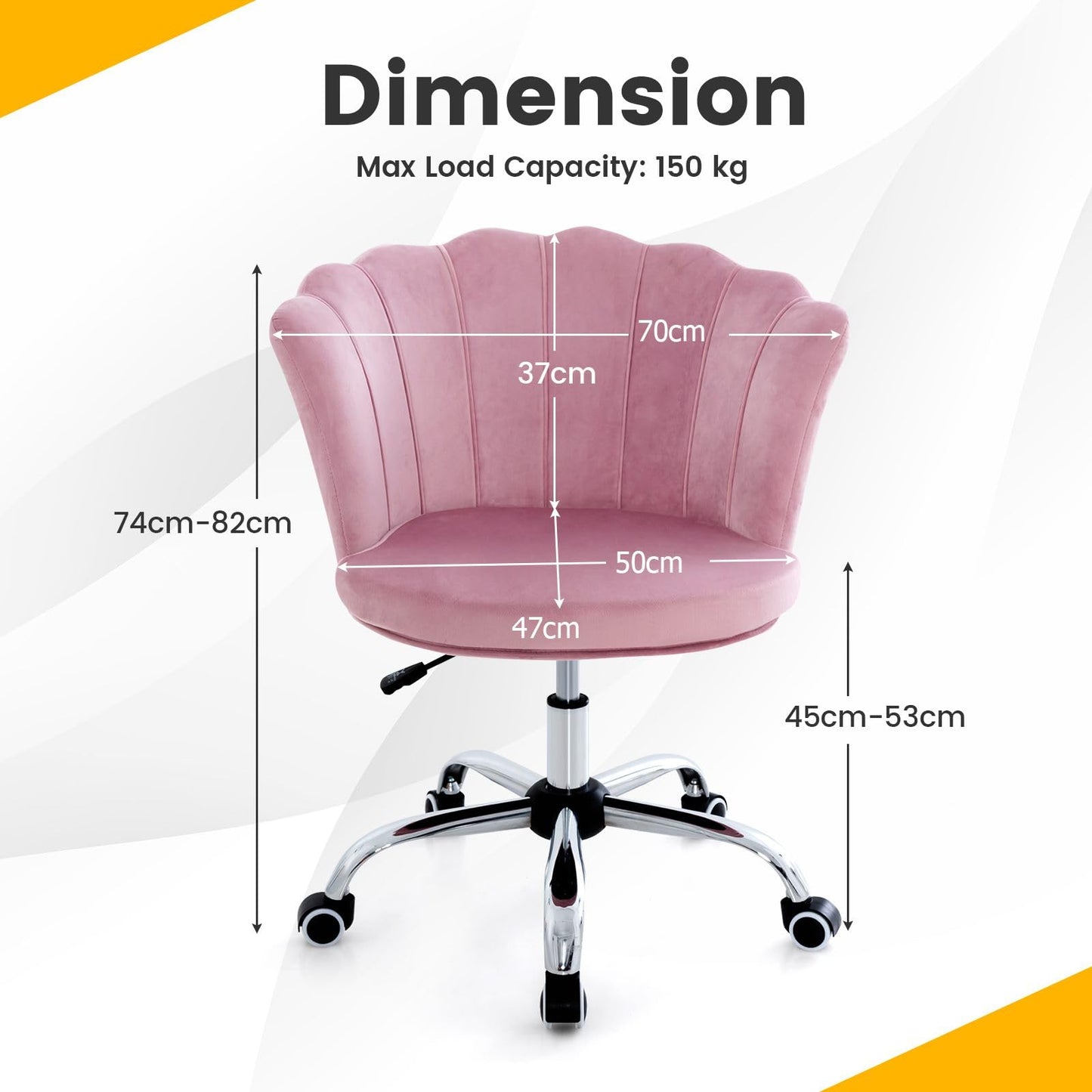 CASART Rolling Velvet Office Chair with Petal Backrest, Ergonomic 360° Swivel Upholstered Desk Chair