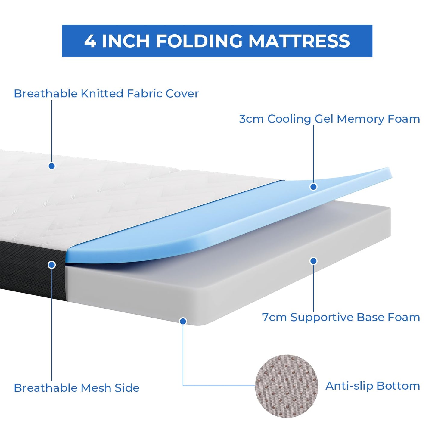 Vesgantti Folding Mattress Small Double 15CM Memory Foam Foldable Mattress