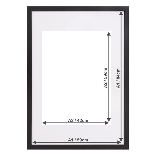 Fabian Clarke London A1 Modern Black Wooden Picture Photo Frame with White A2 Mount to Hang Portrait or Landscape