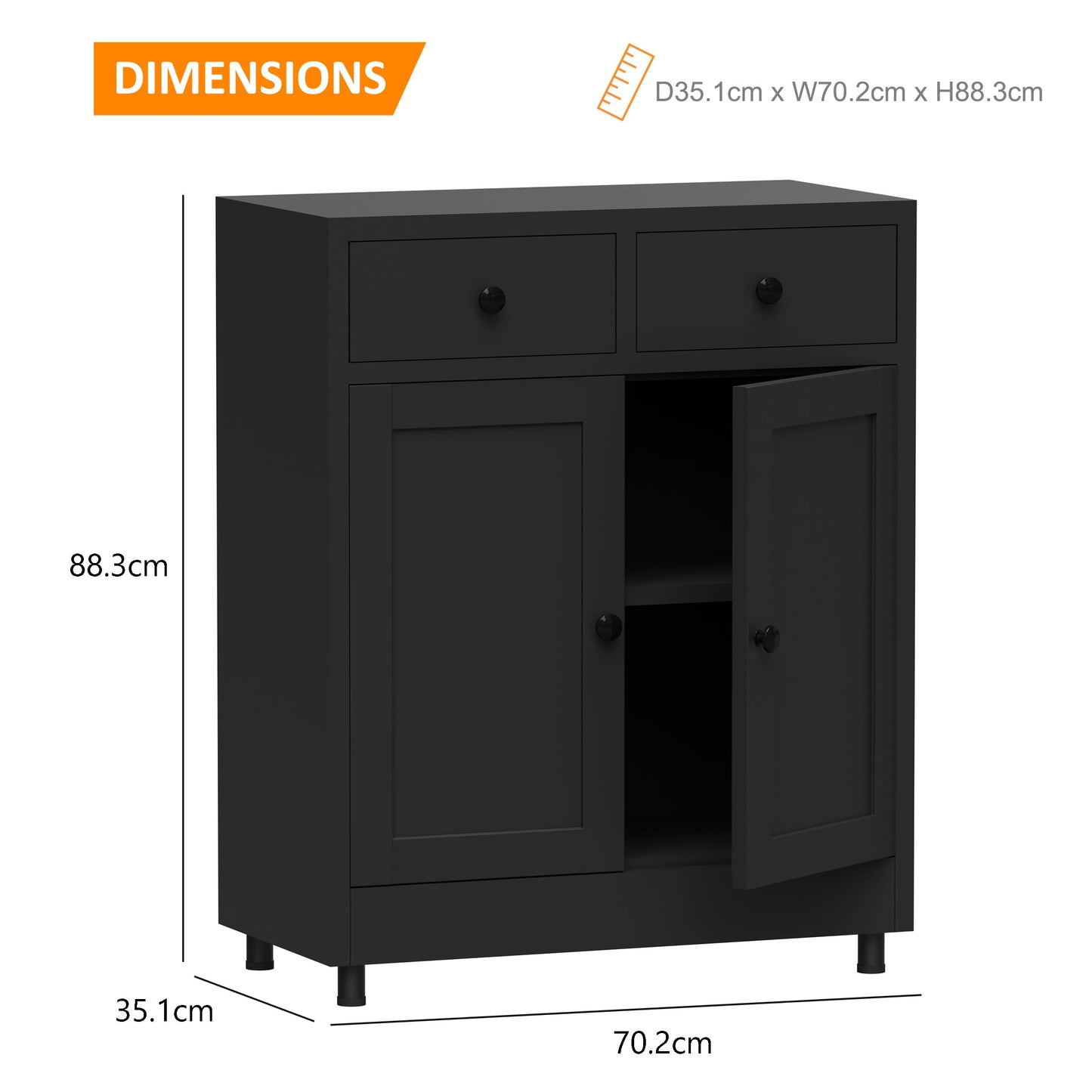 JINKUR Metal Storage Cupboard with 2 Drawers and Adjustable Shelf, Sideboard Buffet Cabinet for Home, Office, Hallway, Entryway, Living Room