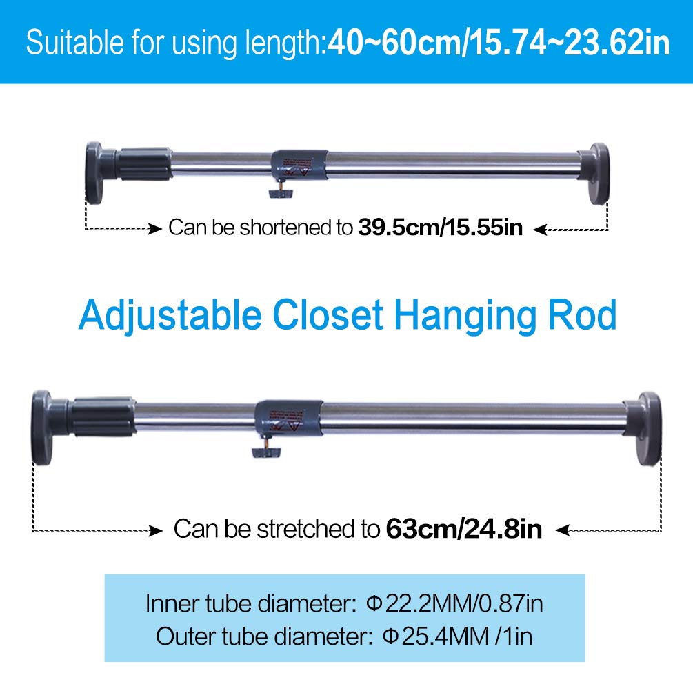 BAOYOUNI Extendable Shower Curtain Rod Straight Oval Head Window Curtain Tension Rail Bar Metal Clothes Hanger (Grey, 15.75 to 23.6 Inches)