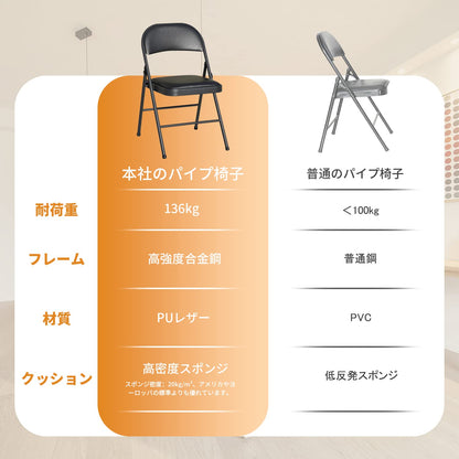 BOOSDEN Folding Chair, Foldable Chair, Set of 2, Faux Leather Fold Up Chair for Home, Office, Dining, Portable and Compact Metal Frame Folding Seat,
