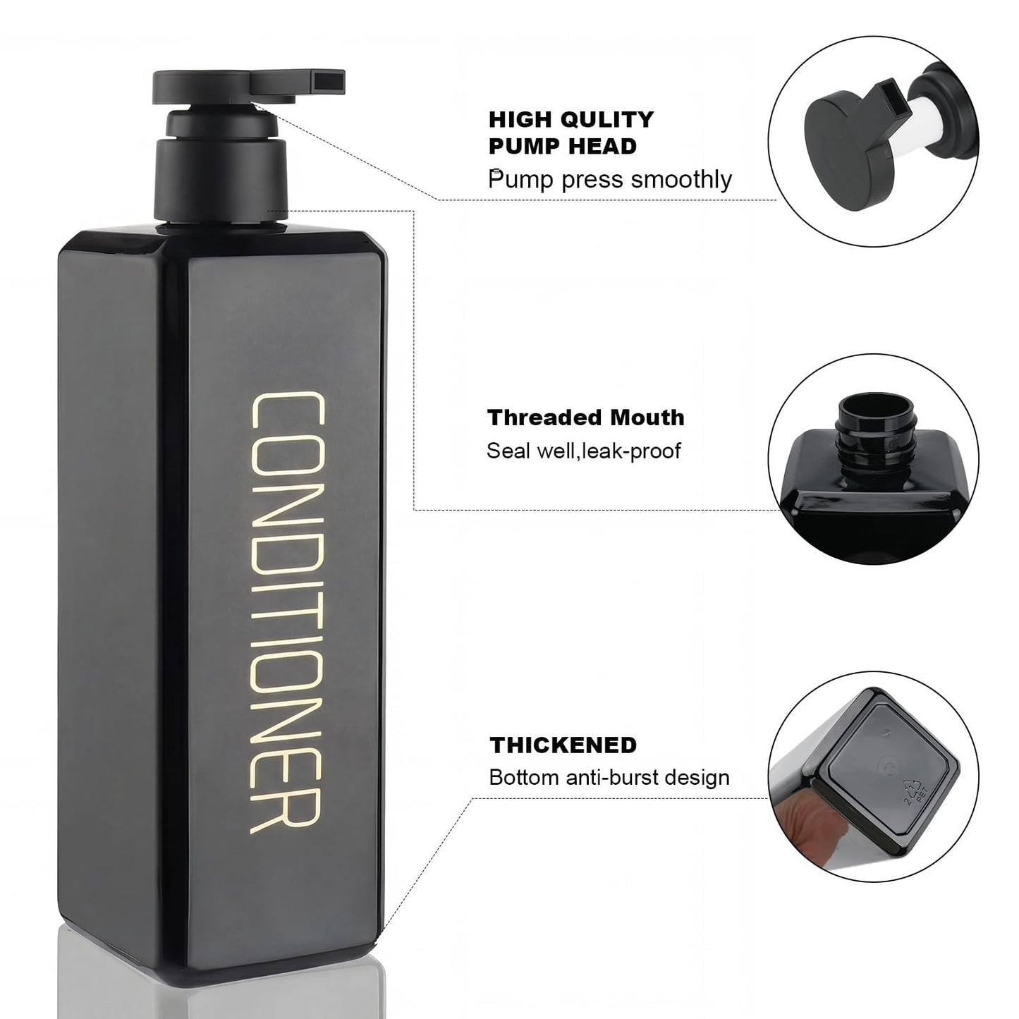 Hokretme Shampoo and Conditioner Dispenser 550ml 3 Pack Shower Soap Bottles Refillable Shampoo Pump Bottle Dispenser Plastic Empty Body Wash