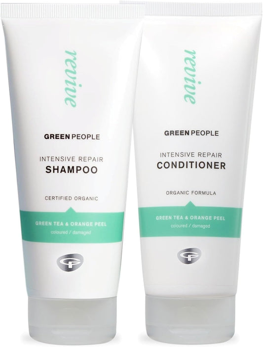 Green People Intensive Care Hair Shampoo (200ml) and Conditioner (200ml) Bundle, Certified organic ingredients, Green Tea and Orange Peel, Vegan and
