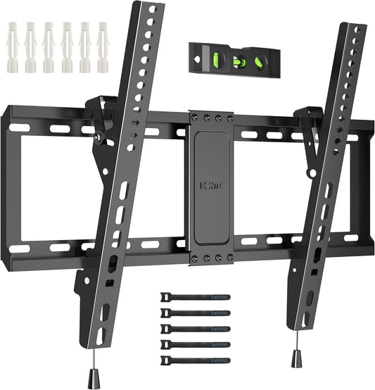 BONTEC TV Wall Bracket for Most 37-82 Inch LED LCD Plasma Flat Curved TVs, Tilt TV Wall Mount with Max. VESA 600x400mm, Up to 60kg, Bubble Level and