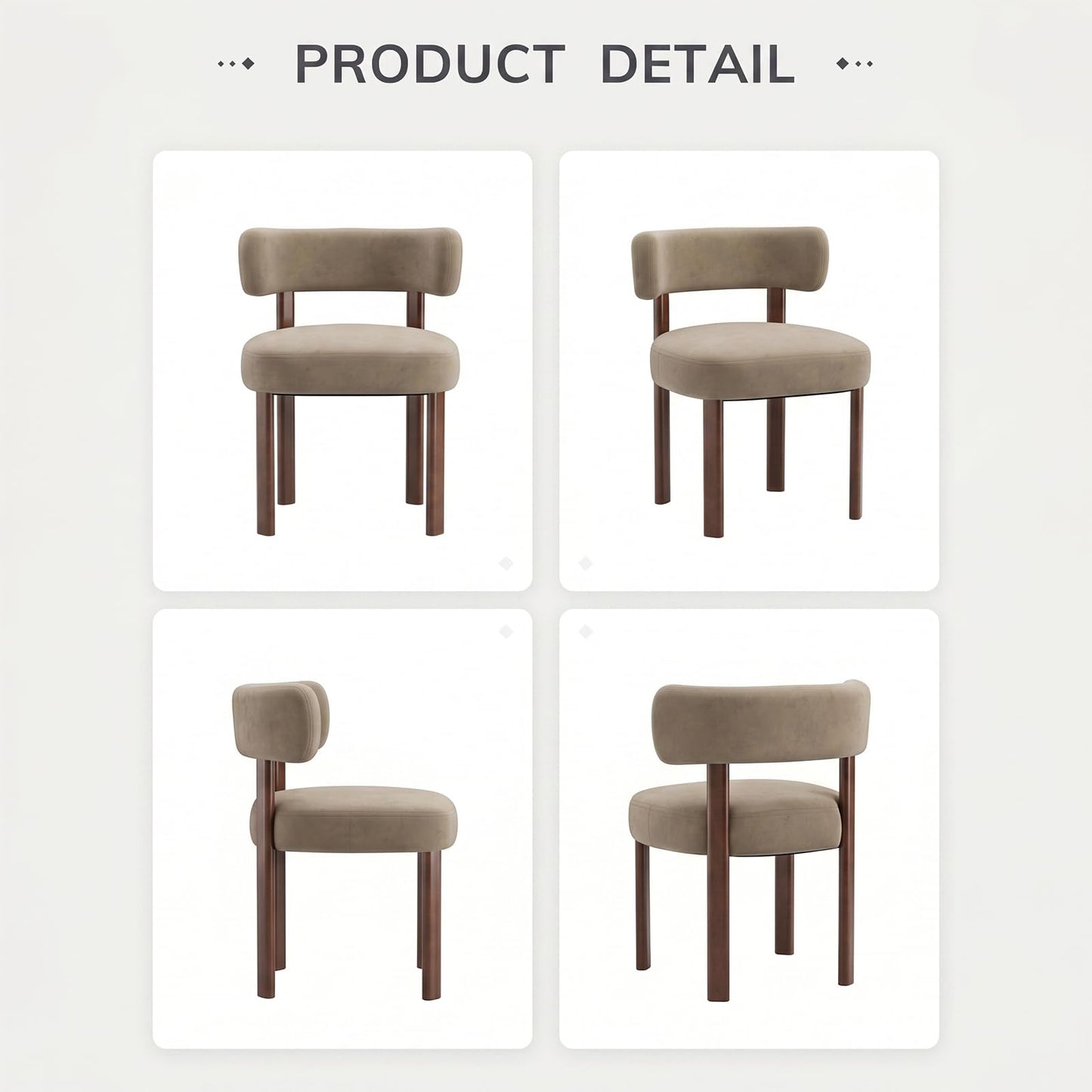 COLAMY Wooden Dining Chairs Set of 2, Velvet Fabric Chairs for Dining Room with Open Curved Backrest and Thick Seat Cushion