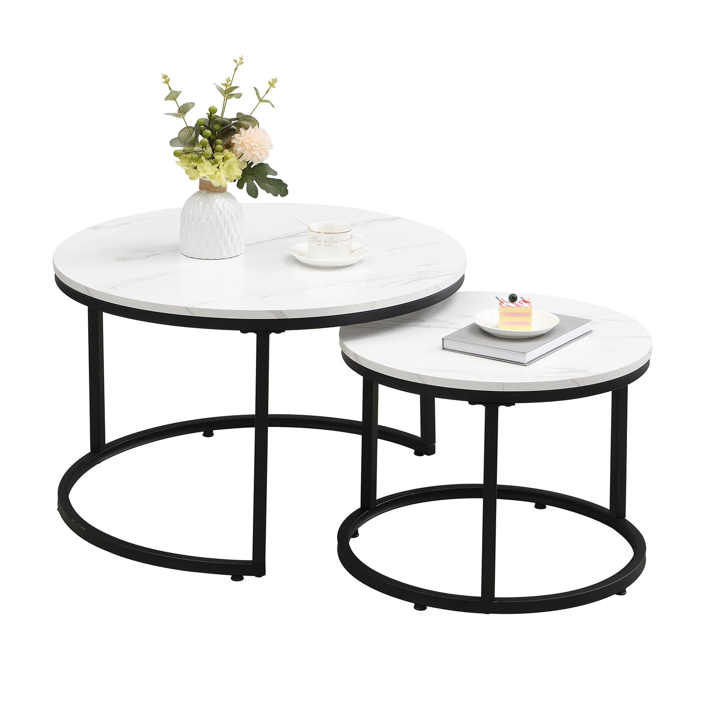 Coffee Table, Modern Side Table, Round Nesting Tables Tet of 2, Round Coffee Table for Living Room, Bedroom, Office, 70cm*50cm, White