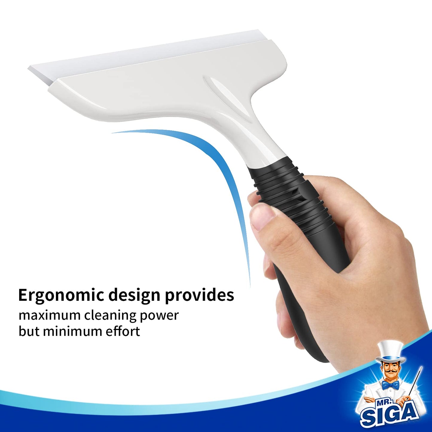 MR.SIGA Silicone Squeegee for Shower Doors, 25 cm/10 inch, White & Black