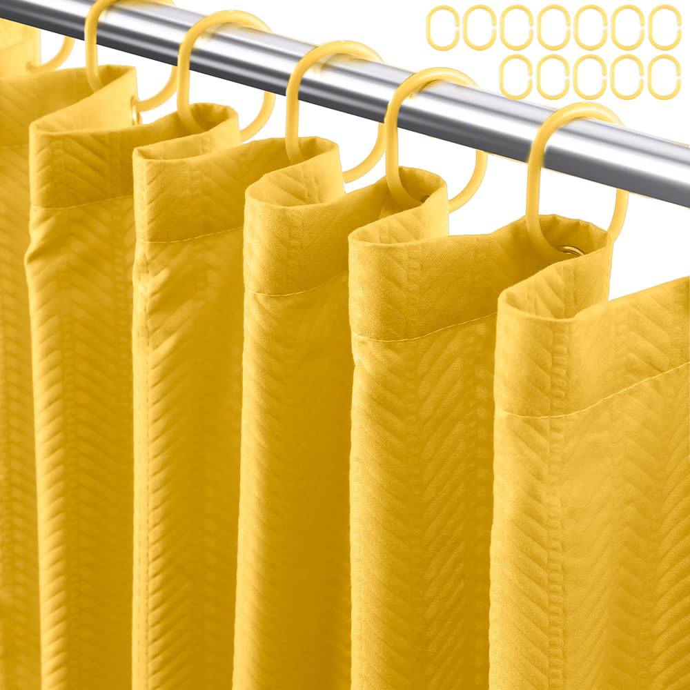Eazzier Bath Yellow Fabric Shower Curtain or Liner - Leaf Weave Textured Thin Cloth Shower Curtains for Bathroom
