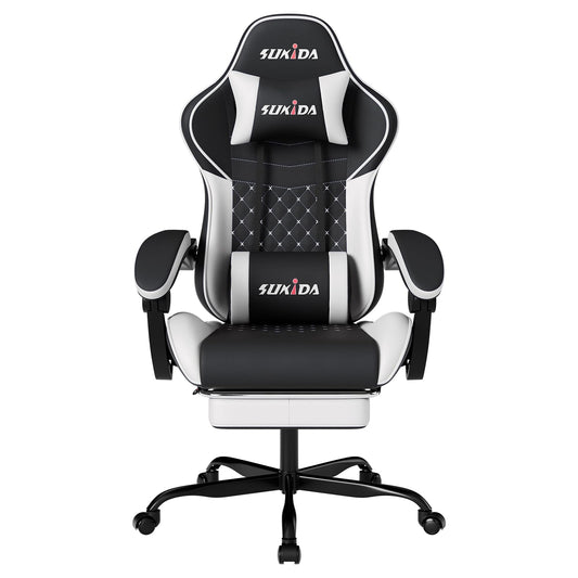 SUKIDA Gaming Chair, Ergonomic Computer Chairs with Footrest, Comfy Office Chair with Headrest, Massage Gaming Chair for Adult