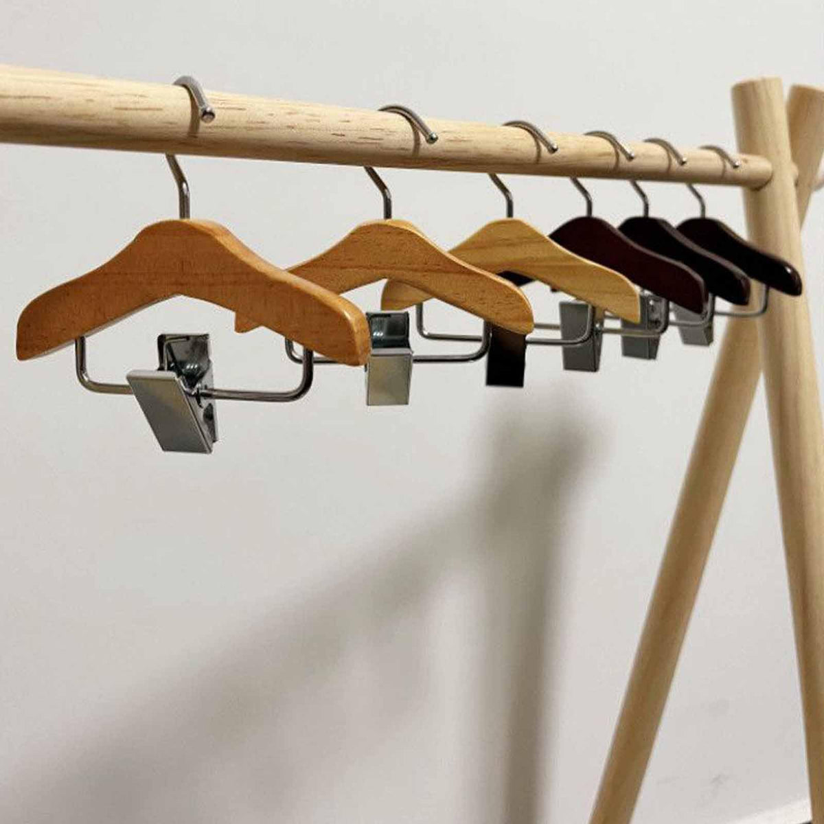 Golden Apple 3 Pcs Wooden Mini Hanger Pet Clothes Hanger with Anti-Slip Clip Small Hanger for Hat Wigs Socks Coffee