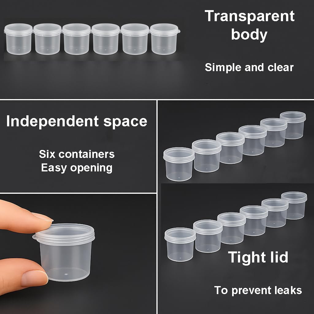 Transparent Plastic Containers 10 ml with Lids – Pack of 60 10 Strips of 6 – Reusable Pots for Paint, Crafts, Makeup, Samples, Storage, Organizers