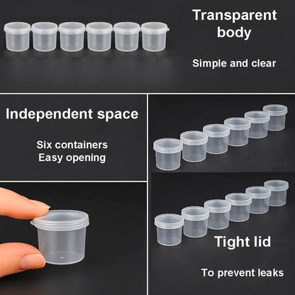 Transparent Plastic Containers 10 ml with Lids – Pack of 60 10 Strips of 6 – Reusable Pots for Paint, Crafts, Makeup, Samples, Storage, Organizers