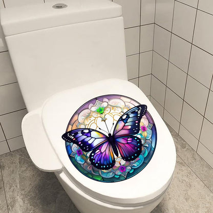 Butterfly Flowers Toilet Cover Sticker Decals,Colorful Butterfly Flowr Waterproof Toilet Lid Tank Seat Decals Cistern Self-Adhesive Bathroom Wall