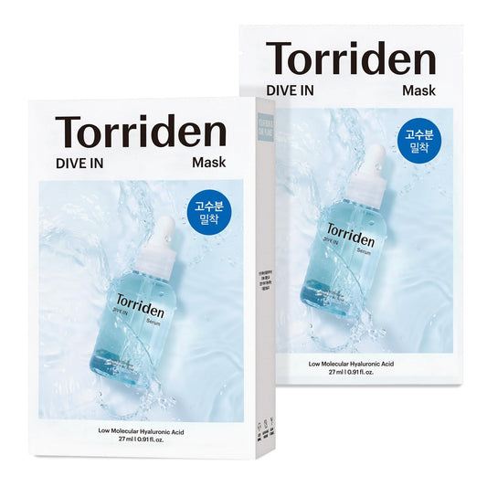 "Torriden Dive-In Low Molecule Hyaluronic Acid Sheet Mask 27ml, K-Beauty-Pack of 10"