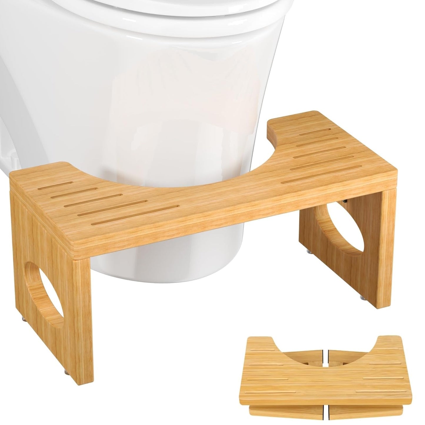 Folding Bamboo Squatting Potty for Adult Kids Toilet Stool Potty Stools Non-Slip Poop Stool for Bathroom Squatting Step Aid Step Stools,Portable and