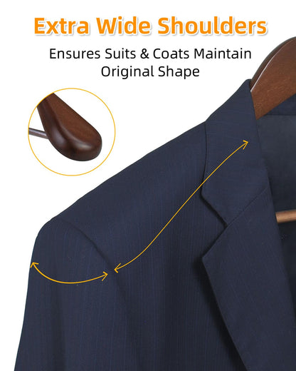 Hangerman Natural Wooden Suit Hangers, 10 Pack Wood Coat Hangers, Jacket Outerwear Shirt Hangers, Glossy Finish with Extra Wide Shoulder