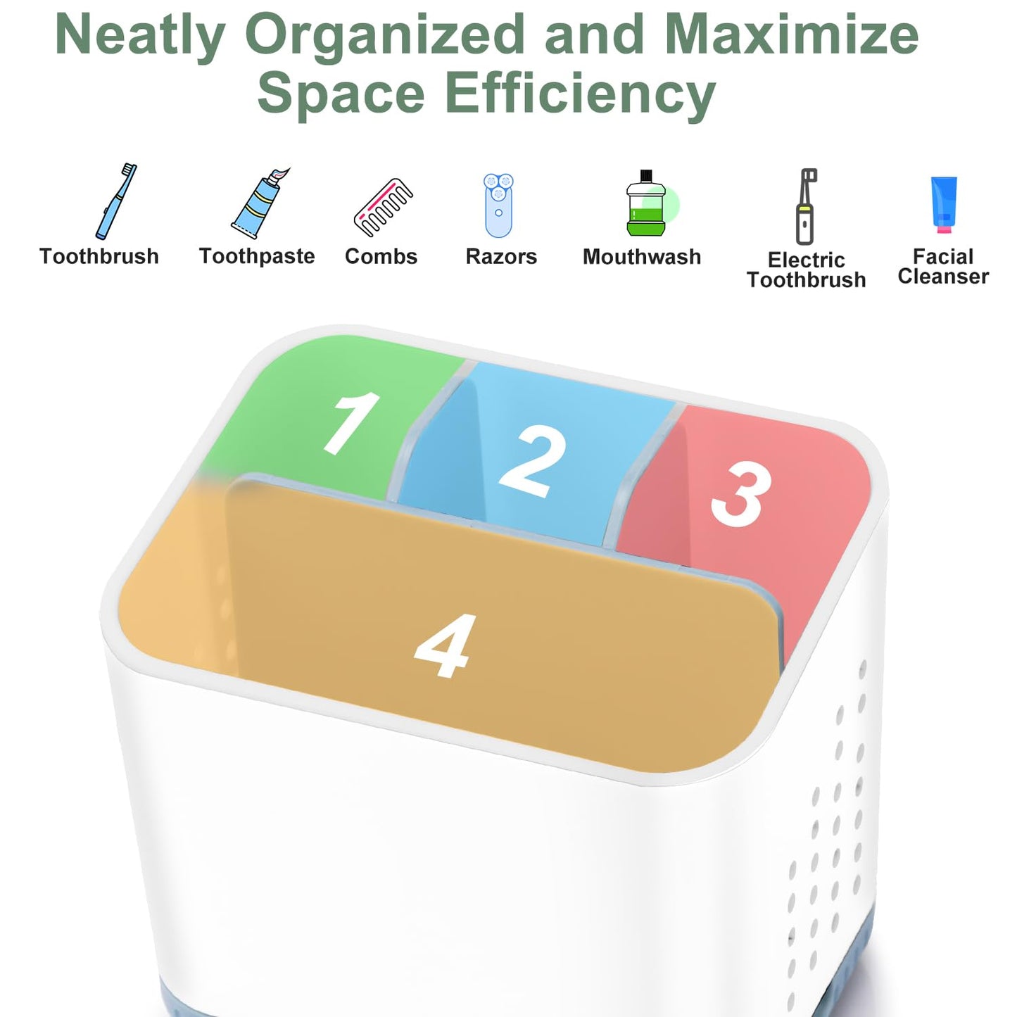 toprance Multifunctional Toothbrush Holder White Anti-slip Toothbrush Holder Caddy Small Bathroom Countertop Organizer And Storage Stand For Electric