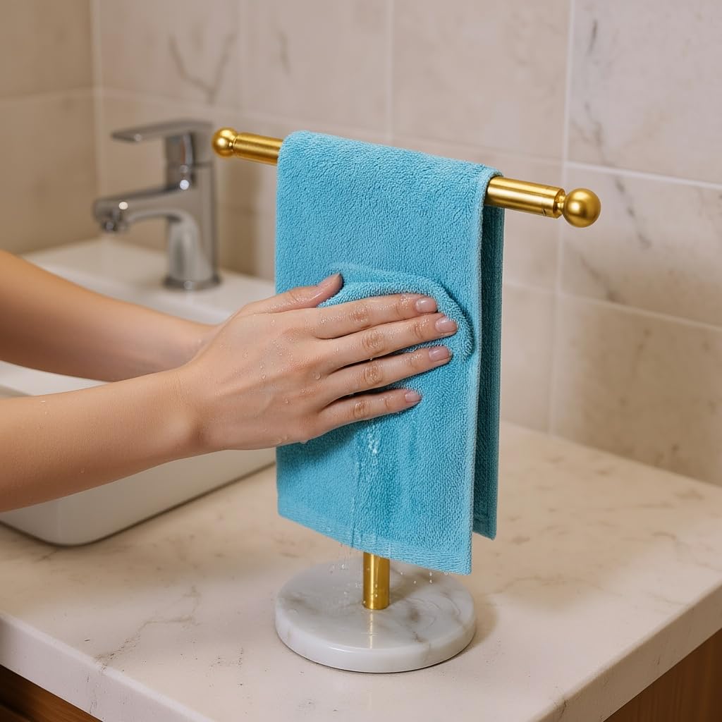Wismay Hand Towel Holder Stand, Fingertip Towel Rack with Heavy Marble Base, Accessories Jewelry Stand (Gold)