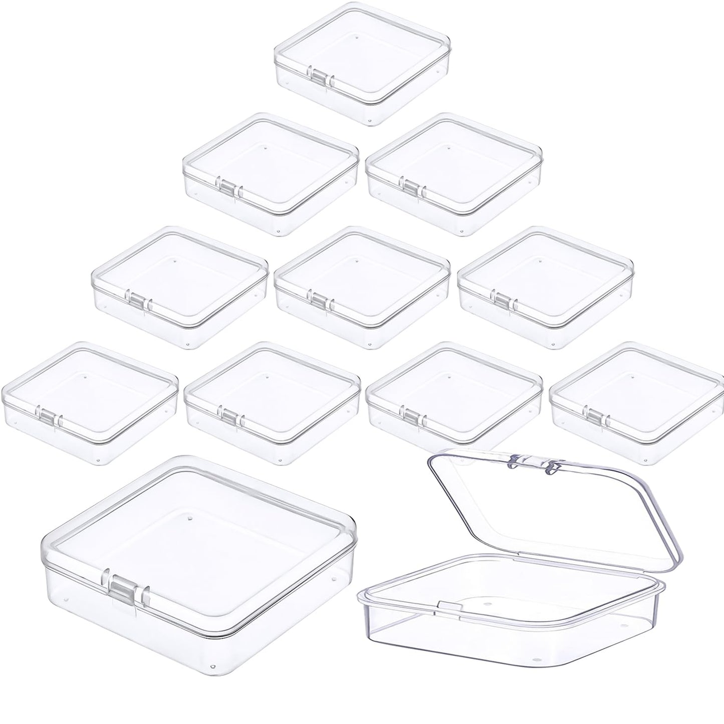Prmape Pack of 12 Storage Boxes with Lid, Small, 9.5 x 9.5 x 2.8 cm, Small, Clear Plastic Beads, Storage Container Box