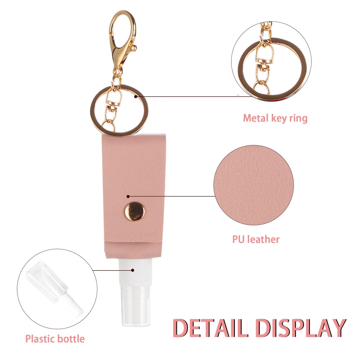 LELE LIFE 6Pcs Leather Small Spray Bottles with Keychain Clip, Leakproof Perfume Atomiser,Refillable Travel Bottles for Alcohol, Perfume,Toner