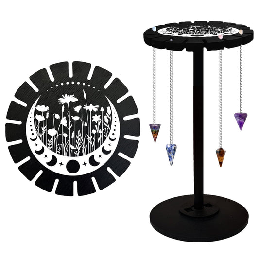 CHGCRAFT Moon Flower Crystal Shelf Display Stand with Hand Moon Witch Stuff Wooden Pendulum Holder for Crystal Essential Oil