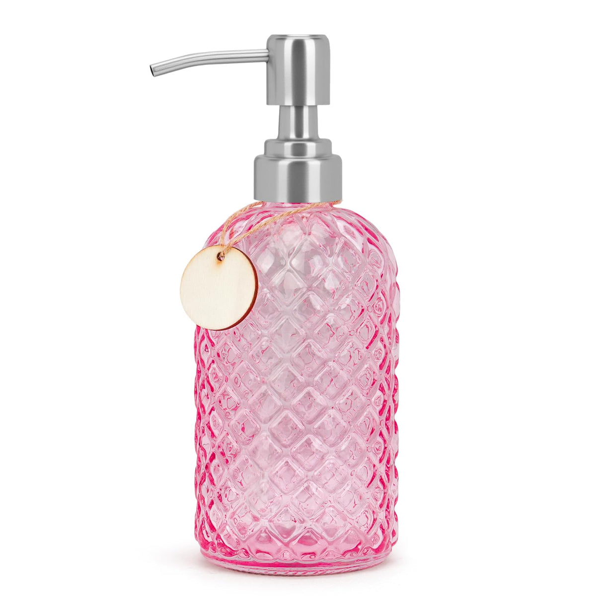 Topsky Glass Soap Dispenser with Silver Metal Pump 400ml Pink