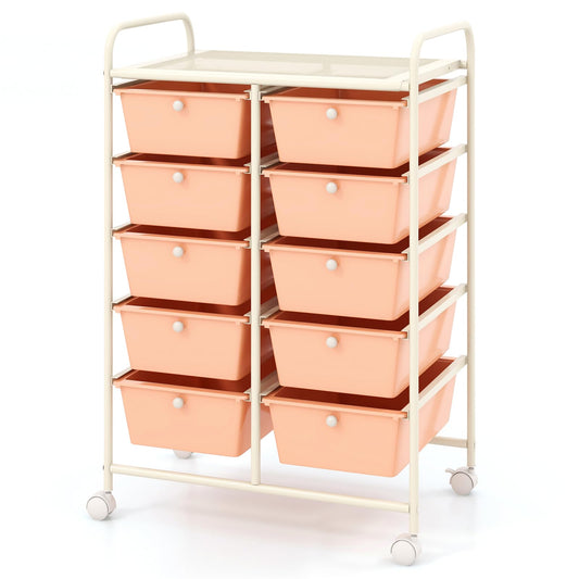GiantexUK 10 Drawers Storage Cart, Mobile Rolling Storage Trolley with 4 Lockable Wheels & Handles
