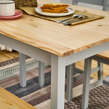 Panana Pine Wood Dining Table and 4 Chairs Set, 5-Piece Home Kitchen Furniture Set Natural Grey
