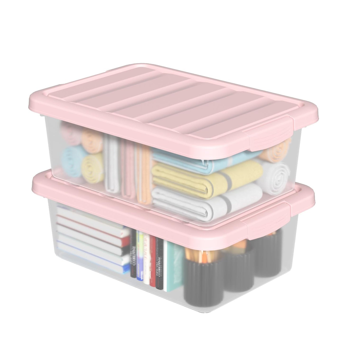 Ysmiltion 14 L Plastic Storage Bin with Lids, Pink Under Bed Boxes, 2 Packs